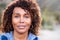 Outdoor Portrait Of Serious African American Senior Woman With Mental Health Concerns