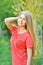 Outdoor portrait of young beautiful woman with chic hair