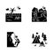 Outdoor recreation black glyph icons set on white space