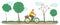 Outdoor recreation, character male on bike ride, national park, lake, forest, place for sport activities, cartoon vector