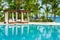 Outdoor resort pool Swimming pool of luxury hotel. Swimming pool in luxury resort near the sea. Tropical Paradise. Swimming pool