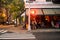 Outdoor restaurant street scene from the West Village in Manhattan with people dining