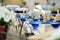 Outdoor restaurant table in of the famous Pitigliano town, located atop a volcanic tufa ridge. Beautiful italian towns and