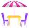 Outdoor Restaurant, Table with Umbrella and Chairs