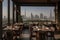 outdoor restaurant with view of city skyline, featuring a variety of international cuisines