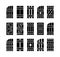 Outdoor rustic window wooden shutters. Flat icon set. Old board window blinds for house and cottage. Exterior decorative elements