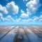 Outdoor serenity wooden floor beneath a tranquil blue sky