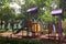 Outdoor slide playground equipment in city public park