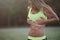 Outdoor sport Beautiful strong athletic muscular young caucasian fitness woman workout training in the gym on diet pumping up