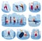 Outdoor sport gym vector illustration set, cartoon flat healthy lifestyle activity collection with athletic sportsman