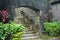 Outdoor stairs made from bricks with plants at sides during Spanish era