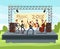 Outdoor summer festival concert with pop music band playing music outdoor on stage vector illustration