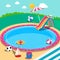 Outdoor Swimming Pool with Toys. Summer Time