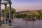 Outdoor table with chairs on a wooden deck in the spring in Napa Valley, California USA