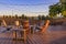 Outdoor table with chairs on a wooden deck in the spring in Napa Valley, California USA