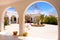 Outdoor Terrace, Djerba Museum, Pink Bougainvillea Flowers, Tunisia