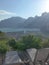 Outdoor terrace with sunbed on the balcony with mountain view