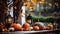 Outdoor Thanksgiving table with pumpkins and candles