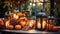 Outdoor Thanksgiving table with pumpkins and candles