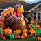 Outdoor Thanksgiving yard decoration. Inflatable turkey Traditional Thanksgiving yard decor.