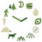 Outdoor time. Activities icons in a watch sphere with hours