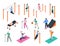 Outdoor training isometric cartoon set