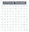 outdoor training vector line icons set. Outdoor, Training, Exercise, Coaching, Adventure, Hiking, Camping illustration