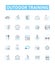 outdoor training vector line icons set. Outdoor, Training, Exercise, Coaching, Adventure, Hiking, Camping illustration