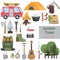 Outdoor travel elements color flat icons set