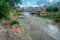 Outdoor view of garbage in a small river in the suburbs of Kathmandu, Nepal