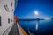 Outdoor view of Hurtigruten cruise, view from deck with a life boat in case an accident