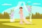 Outdoor wedding ceremony flat vector illustration