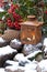 Outdoor Winter Still Life With Rustic Lantern