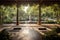 outdoor yoga studio with a peaceful water feature