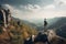outdoors adventurer standing on cliff with view of stunning landscape