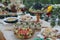 Outdoors fourchette table with traditional moldavian appetizers