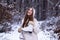 Outdoors. Joyful Beauty young woman Having Fun in Winter Park. Winter woman snow. Winter woman clothes.