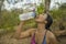 Outdoors lifestyle portrait of young attractive tired and thirsty Asian woman drinking water after hard running workout cooling
