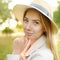 Outdoors portrait of delightful young woman