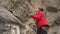 Outdoors rock climbing training and partner insurance. Climbing extreme active sport activity.