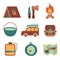 Outdoors tourism camping flat icons set vector illustration