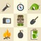 Outdoors tourism camping icons set