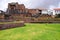 Outer convent of Santo Domingo with gardens and ruins of the Temple of Qorikancha (Coricancha), Cusco City, Peru