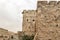 Outer fortress walls of the City of David on a rainy day near the Yafo Gate in the old city of Jerusalem, Israel