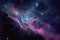 Outer space scene with glowing huge nebula galaxy background. Deep mysterious universe filled young stars cosmic