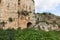 The outer  walls of the ruins of crusader Fortress Chateau Neuf - Metsudat Hunin is located at the entrance to the Israeli
