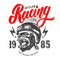 Outlaw Racing. Emblem template with cartoon racer gorilla. Design element for logo, label, sign, emblem, poster.