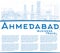 Outline Ahmedabad Skyline with Blue Buildings and Copy Space.