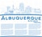 Outline Albuquerque New Mexico City Skyline with Blue Buildings and Copy Space