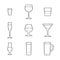 Outline alcohol glasses icon set
